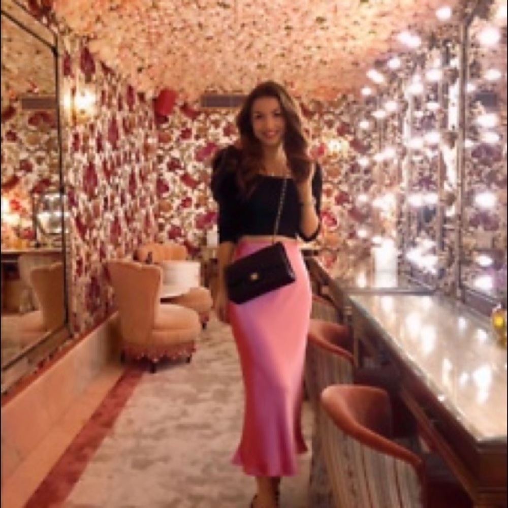 Zara Satin Pink Midi Skirt
